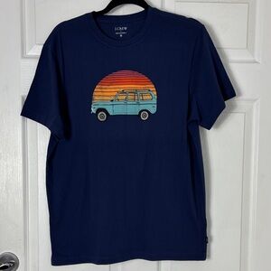 New NWT J.Crew graphic blue cotton tee size Medium Caravan Travel Road Trip